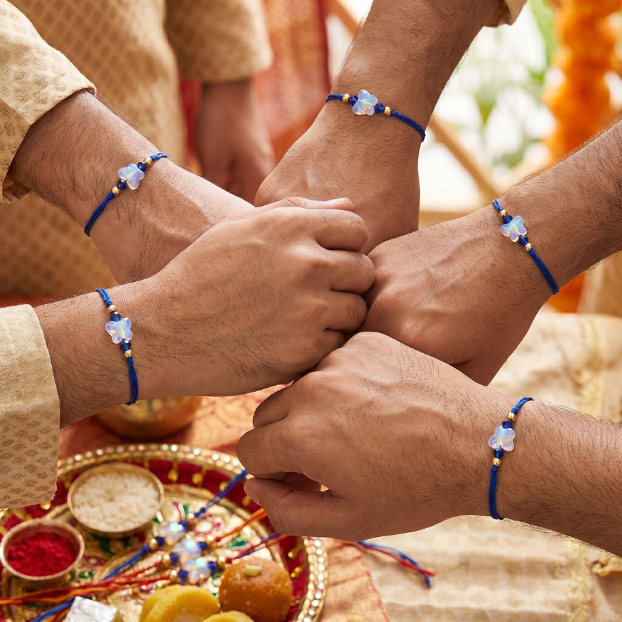 Blue Crystal Butterfly Rakhi Combo (Set of 5)