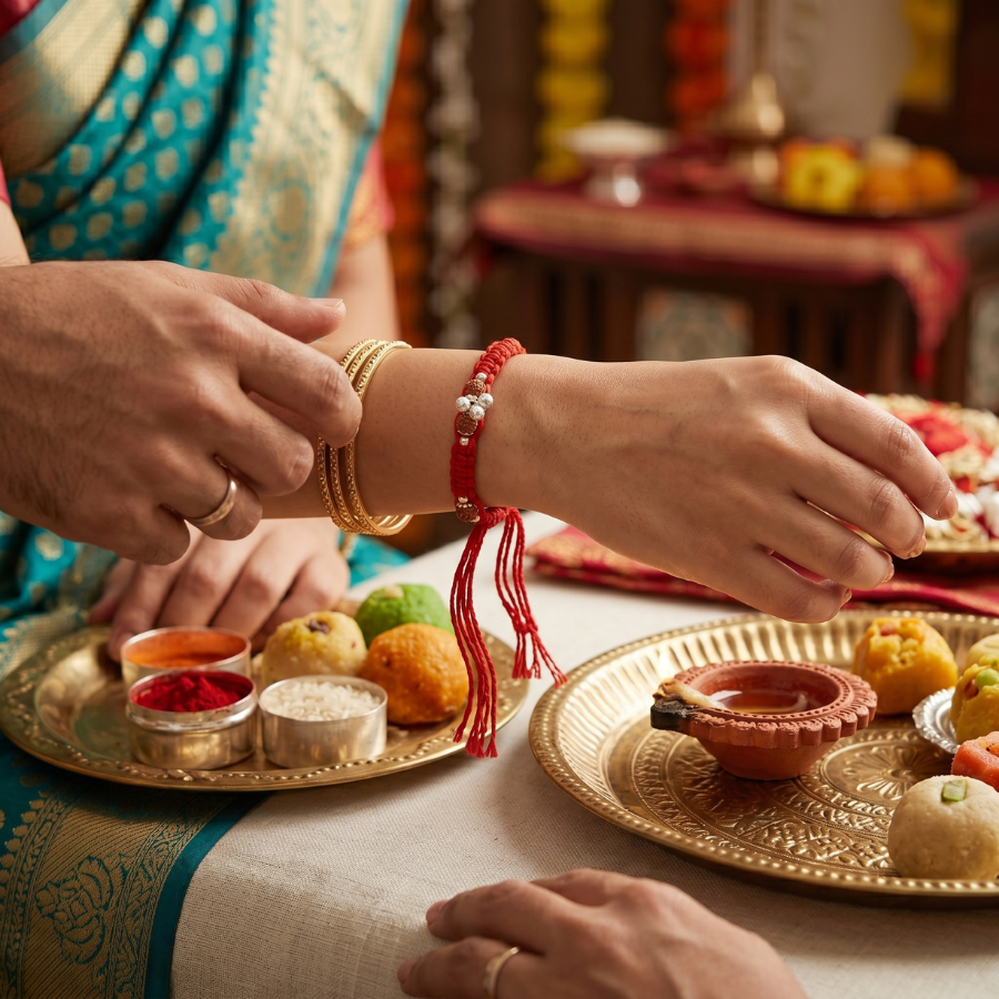 Rudraksha Silver Flower Rakhi