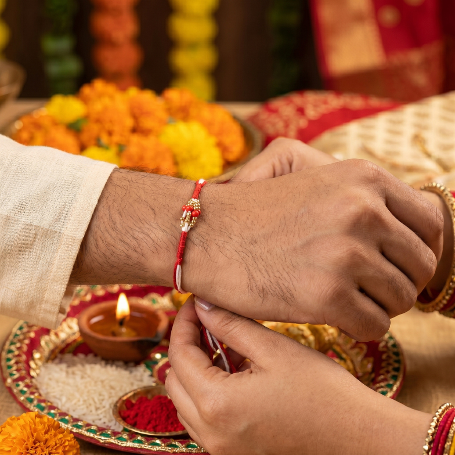 Traditional Red Bead Rakhi