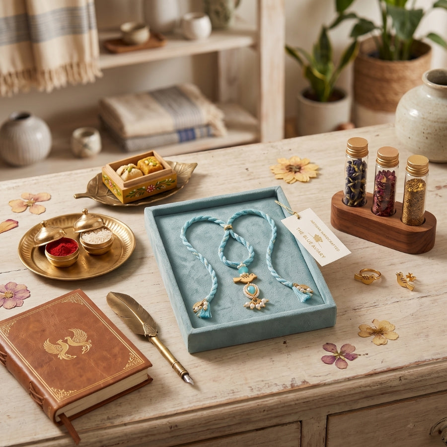 Aqua Bird Charm Designer Lumba Rakhi