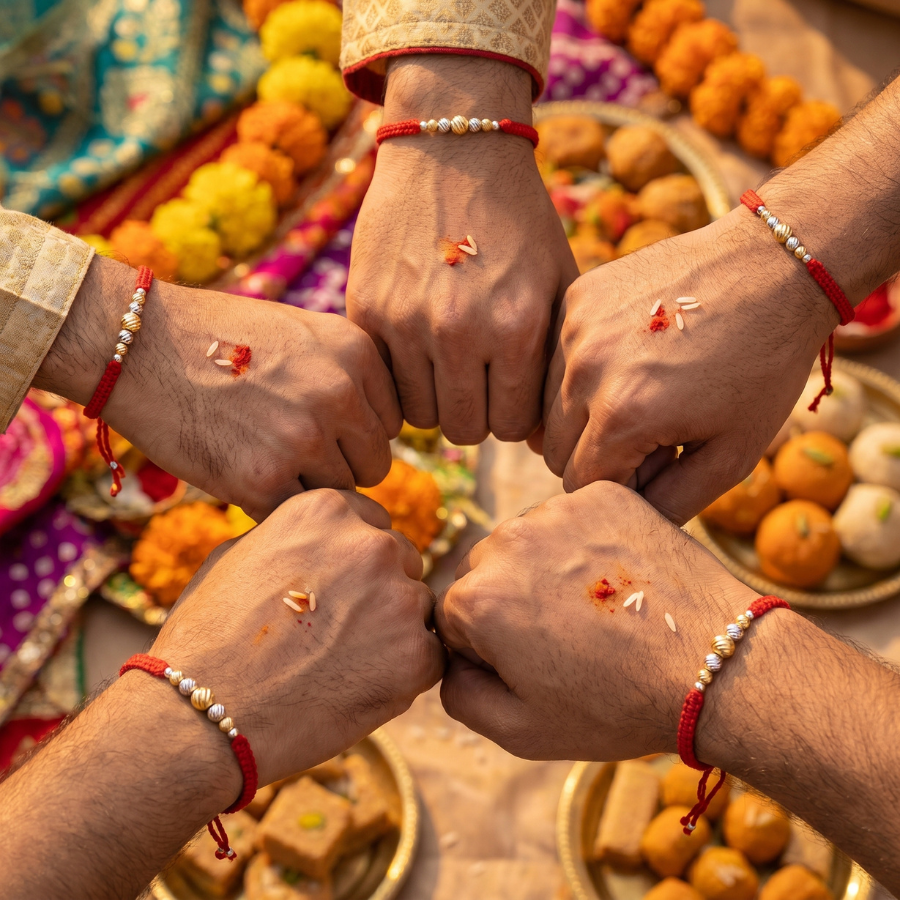 Golden Silver Bead Rakhi Combo (Set of 5)