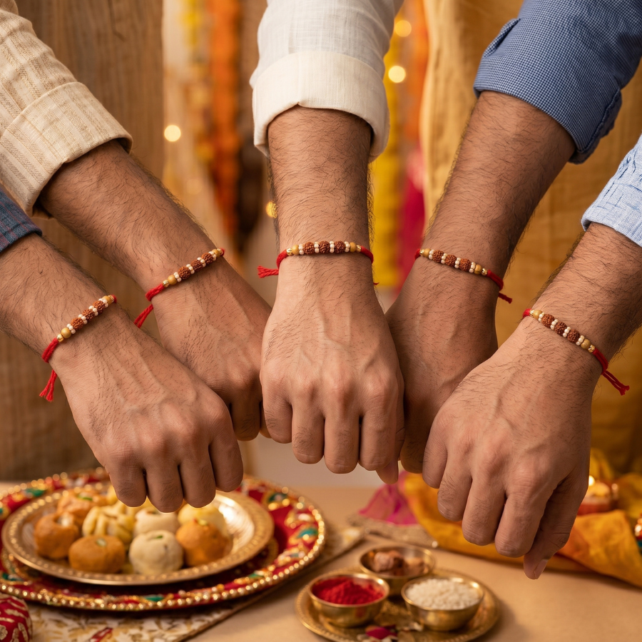 Sacred Rudraksha Pearl Rakhi Combo (Set of 5)