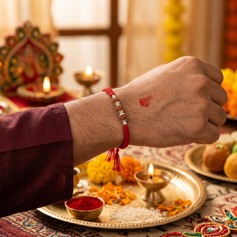 Triple Rudraksha Sacred Rakhi