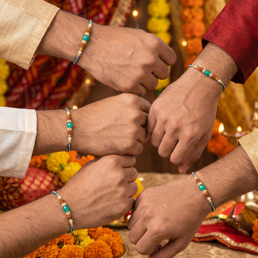 Emerald Rudraksha Rakhi Combo (Set of 5)