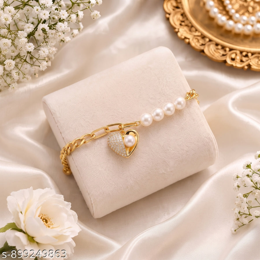 Gold Heart Pearl Bracelet