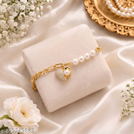 Gold Heart Pearl Bracelet