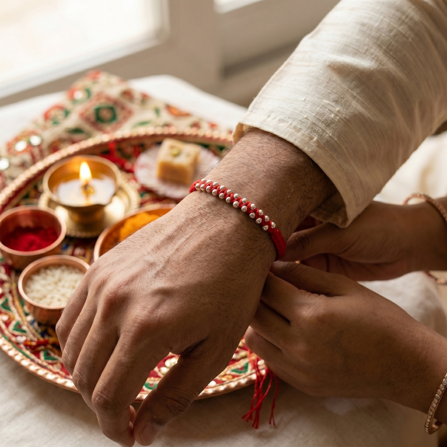 Silver Bead Thread Rakhi