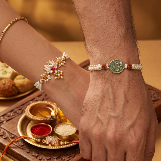 Divine Lotus Bracelet & Om Rakhi Set of 2