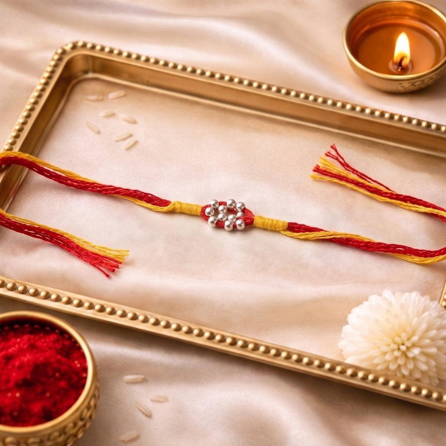 925 Silver Beaded Floral Rakhi