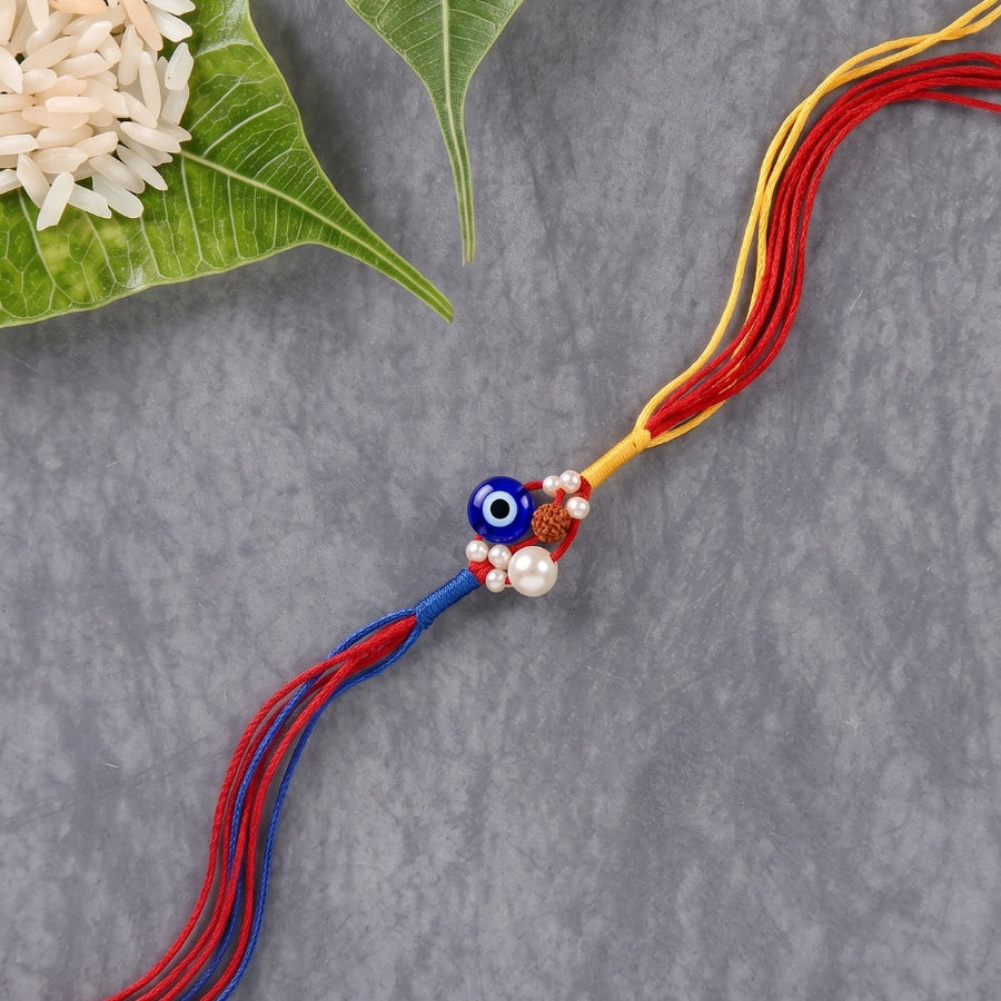 925 Silver Evil Eye Pearl & Rudraksha Rakhi
