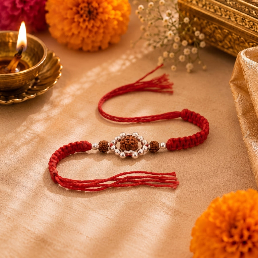 925 Silver Rudraksha Silver Halo Rakhi