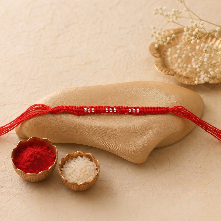 Silver Bead Thread Rakhi