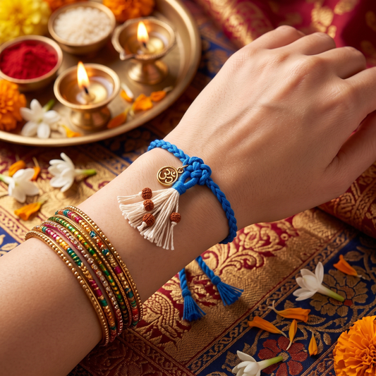 Blue Om Rudraksha Tassel Lumba Rakhi
