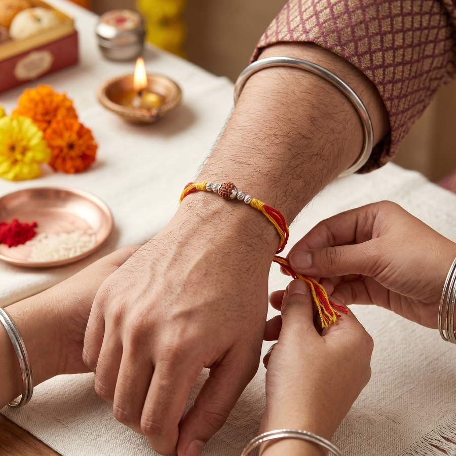 Rudraksha Silver Bead Rakhi