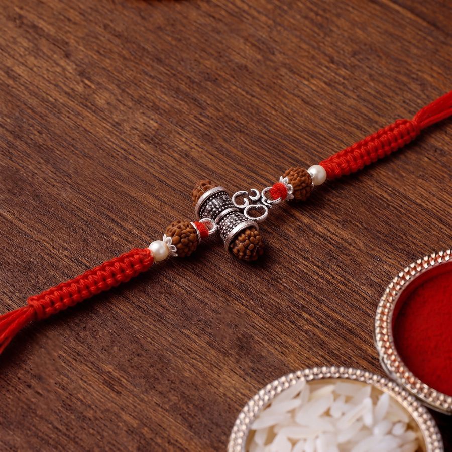 925 Silver Silver Damru Om Rudraksha Rakhi