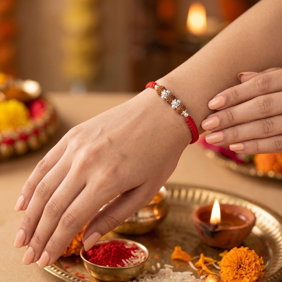 Triple Rudraksha Silver Bead Rakhi