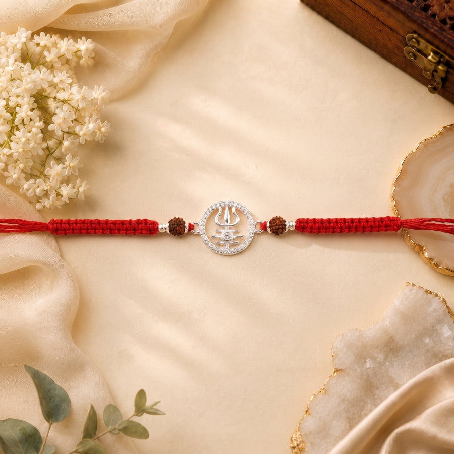 925 Silver Trishul Shivling Rudraksha Rakhi