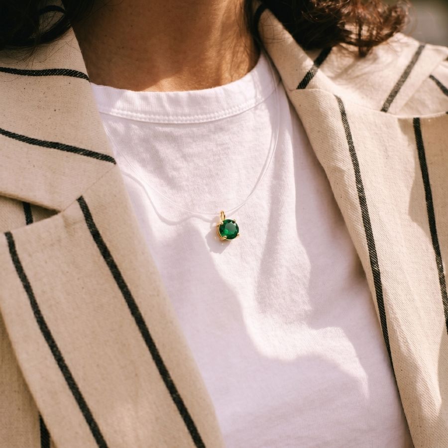 Invisible Solitaire Necklace — Green / Gold-tone — photo 4