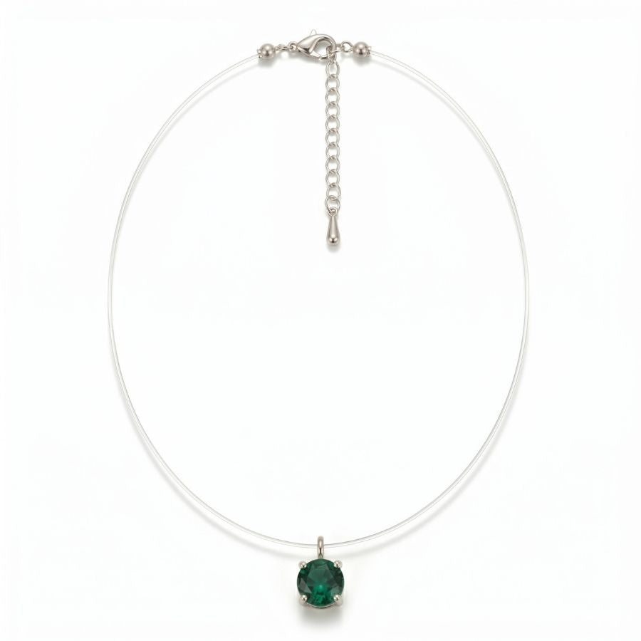 Invisible Solitaire Necklace — Green / Silver-tone — photo 2