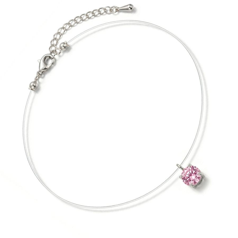 Invisible Solitaire Necklace — Pink / Silver-tone — photo 2