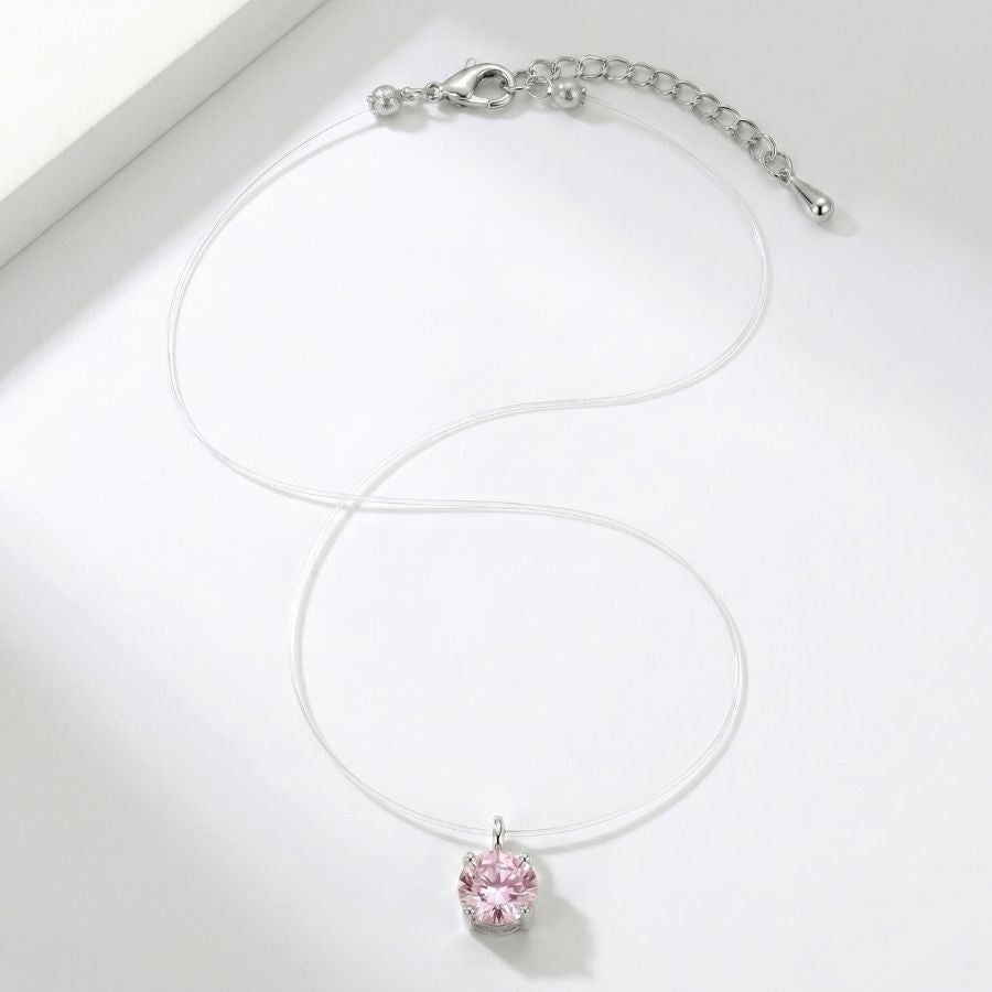 Invisible Solitaire Necklace — Pink / Silver-tone — photo 3