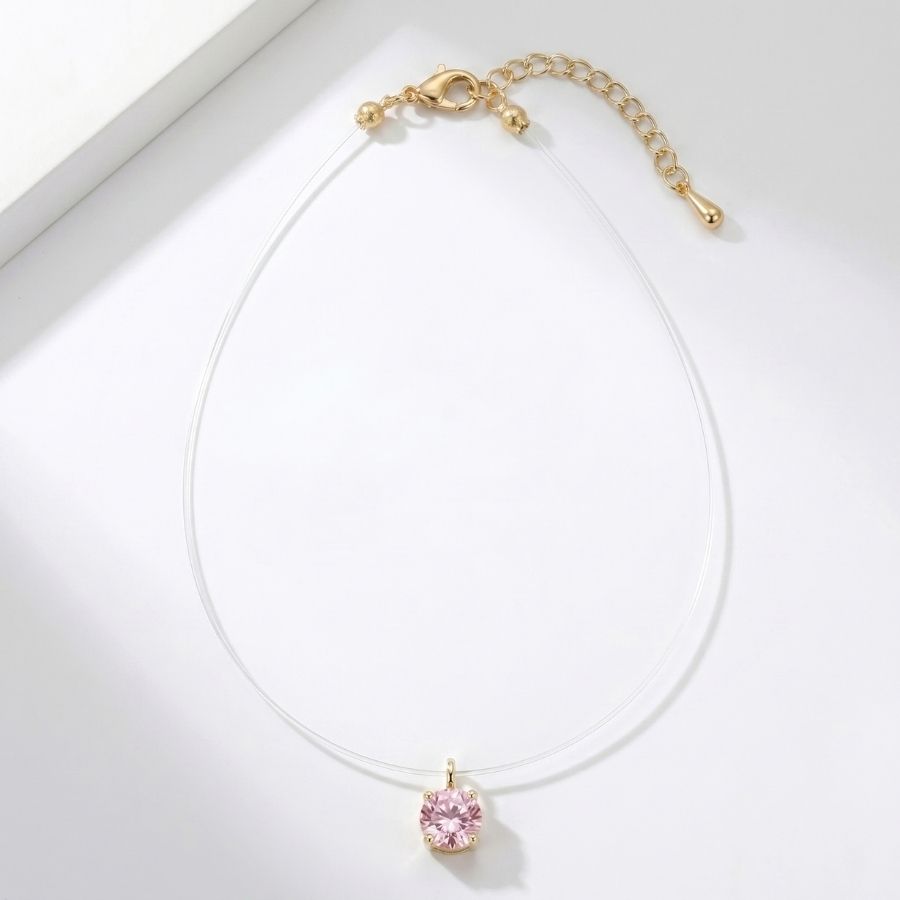 Invisible Solitaire Necklace — Pink / Gold-tone — photo 2