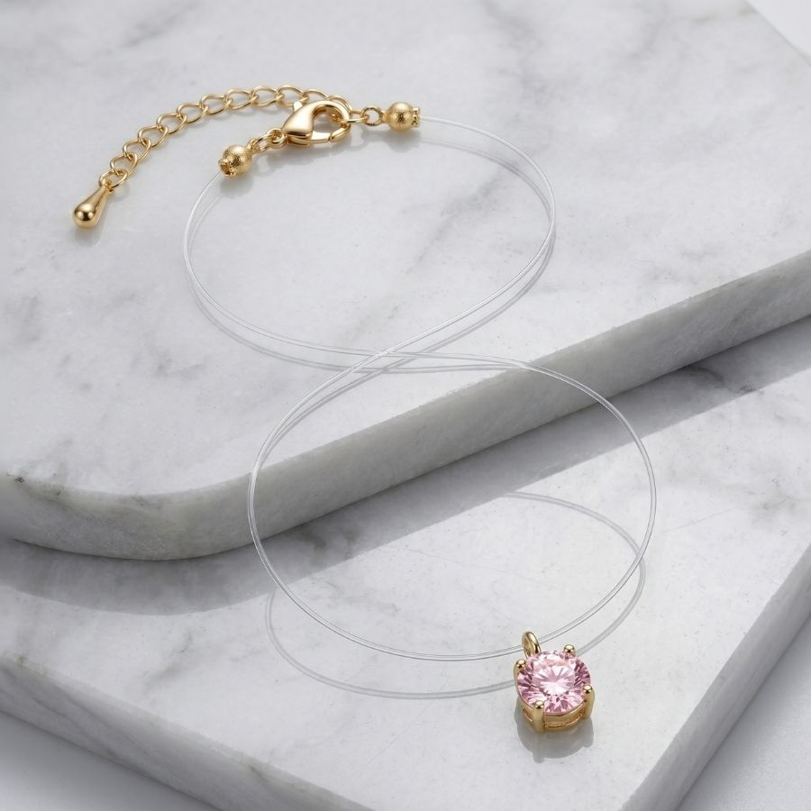 Invisible Solitaire Necklace — Pink / Gold-tone — photo 3