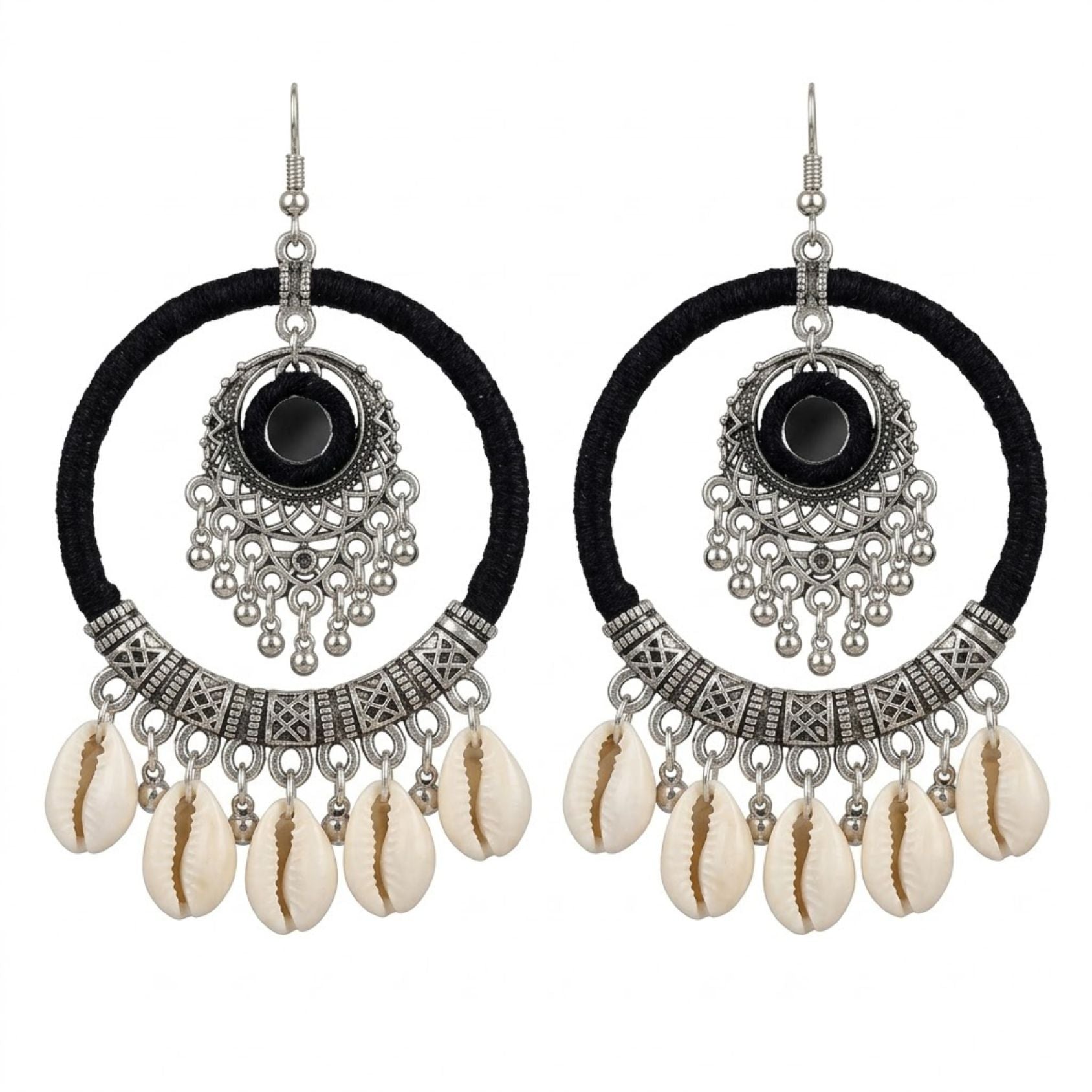 Kaali Kodi Mirror-Style Oxidised Hoop Earrings