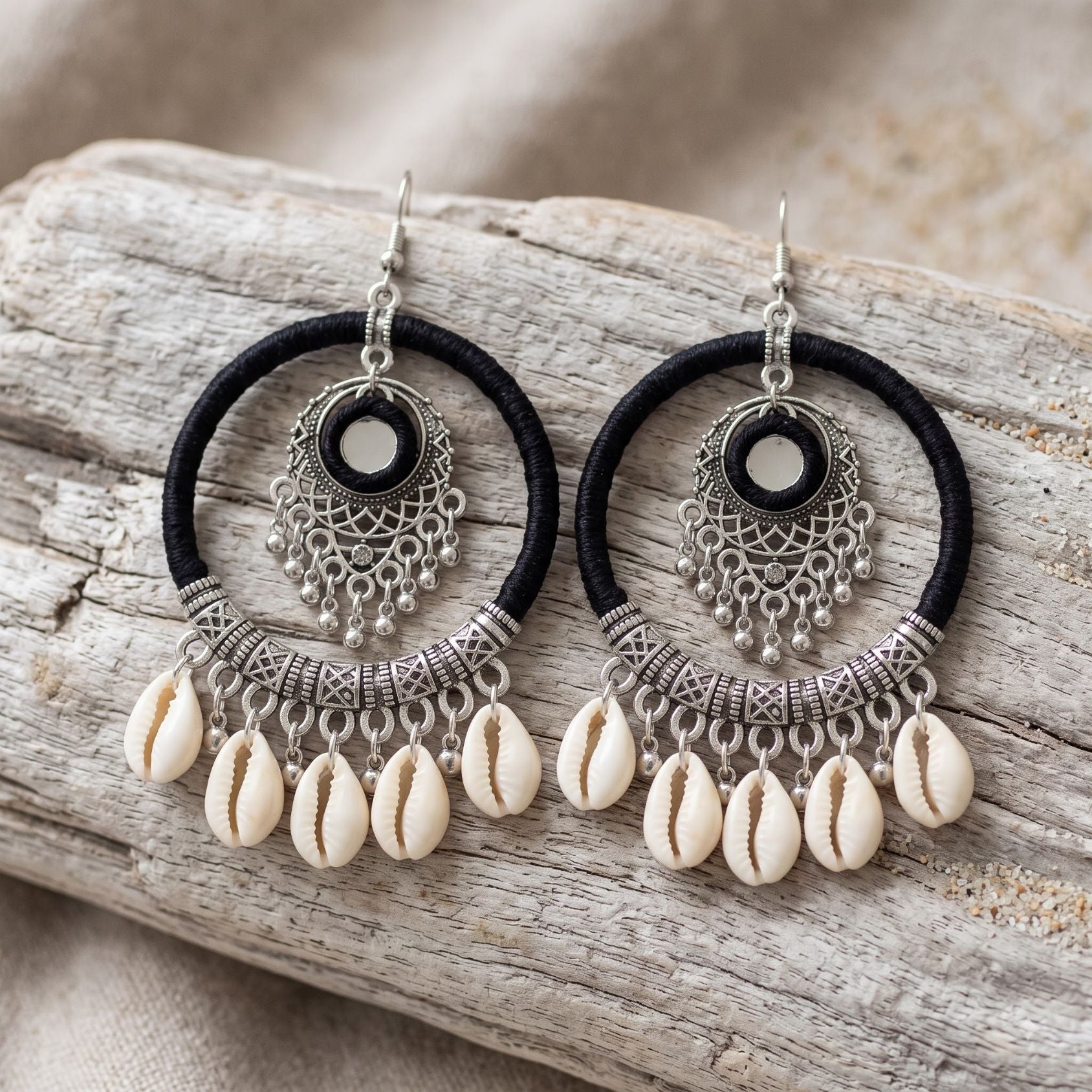 Kaali Kodi Mirror-Style Oxidised Hoop Earrings
