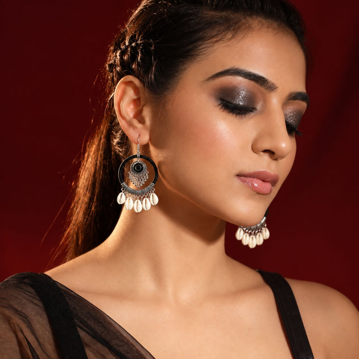 Kaali Kodi Mirror-Style Oxidised Hoop Earrings