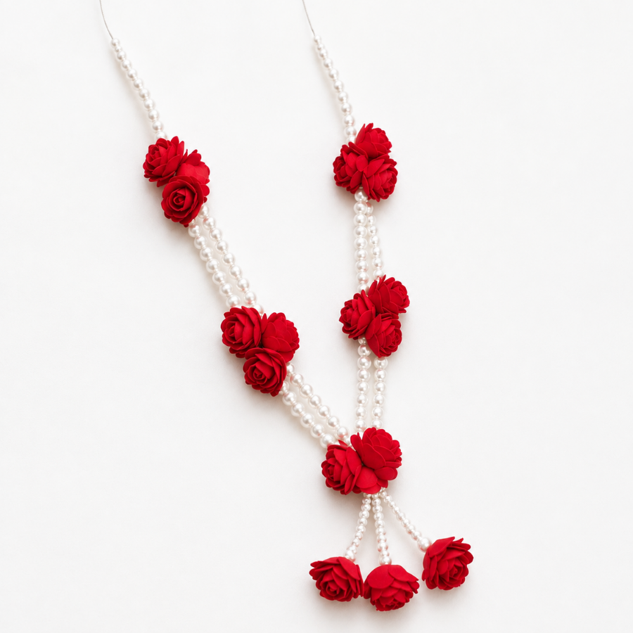 Red Rose and Pearl Garland Shringar Haar