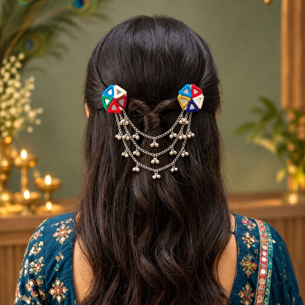 Navrang Trikon Ghughri Hair Chain Clip Pair