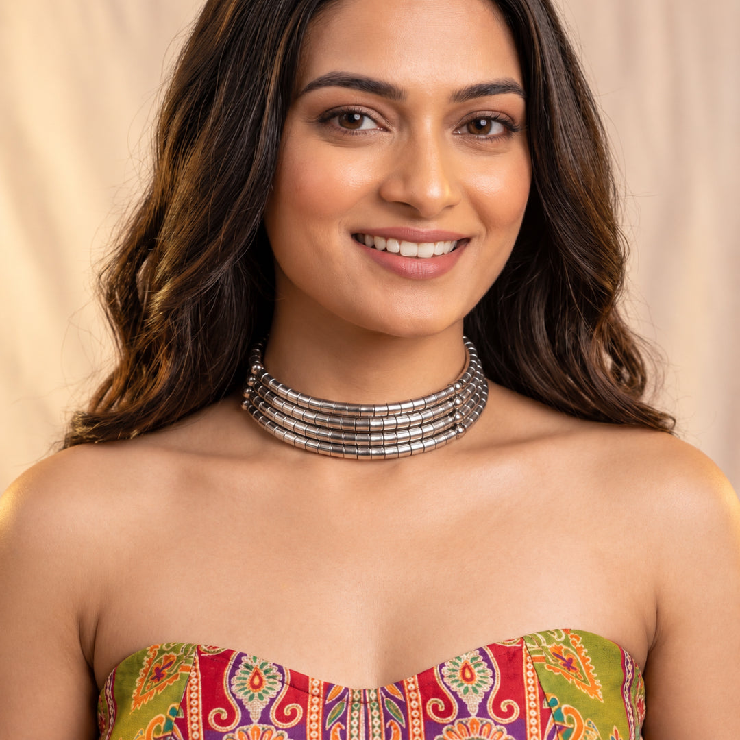 Panchdhara Oxidised Coil Choker