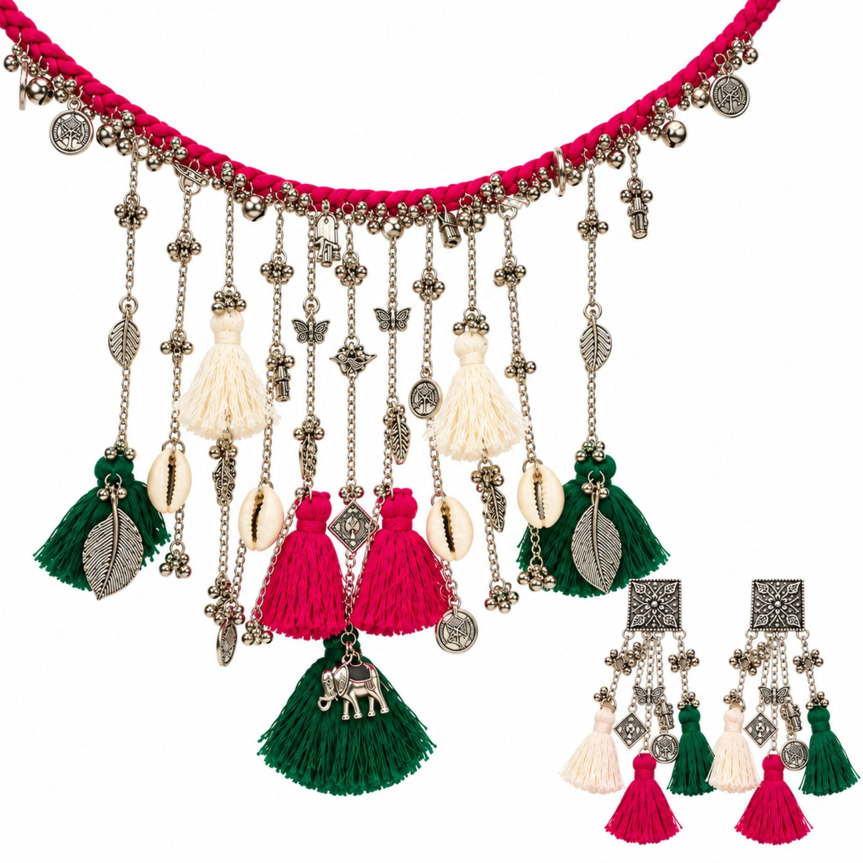 Rani Navrang Latkan Oxidised Necklace Set
