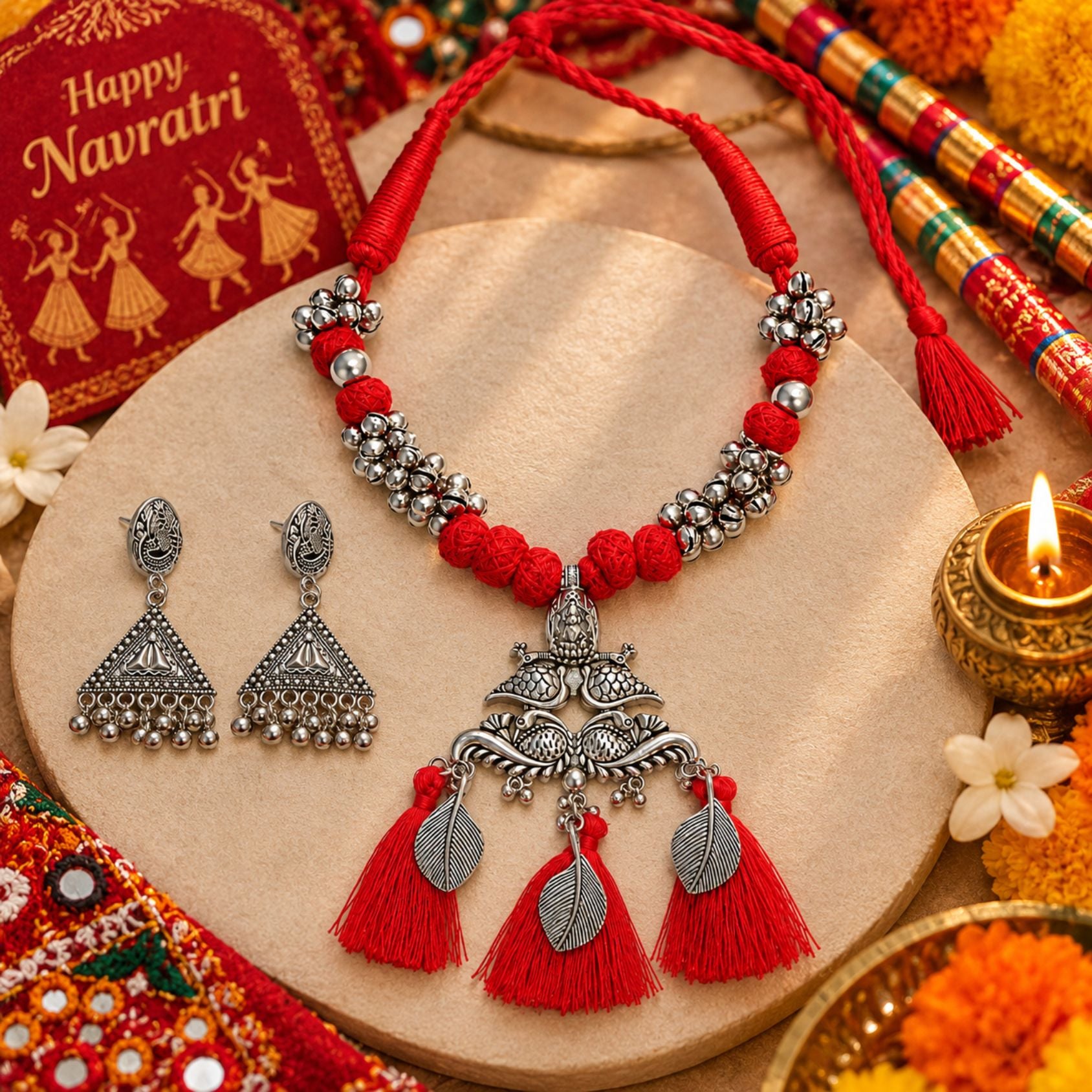 Laal Mor Pankh Tassel Necklace Set