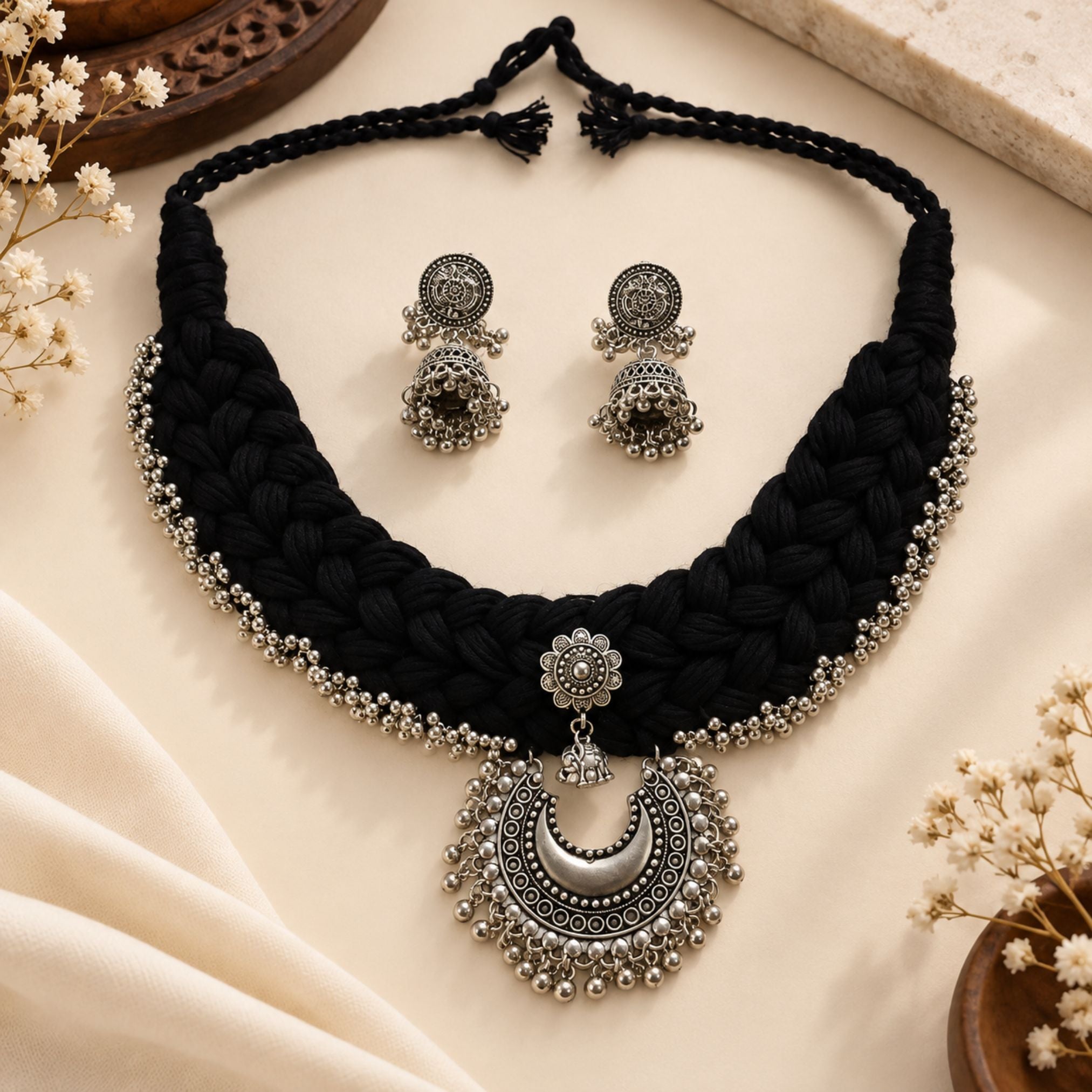Kaali Chand Dori Oxidised Necklace Set - image 2