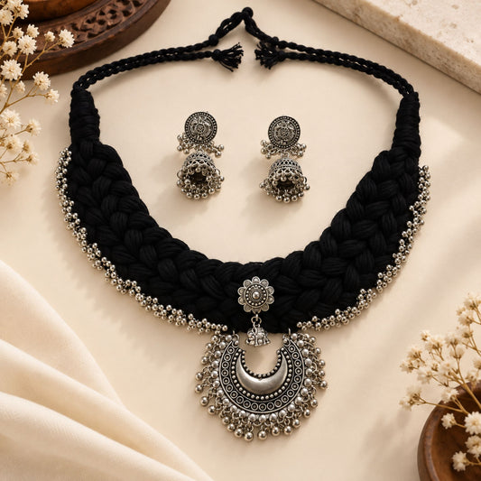 Kaali Chand Dori Oxidised Necklace Set - image 2