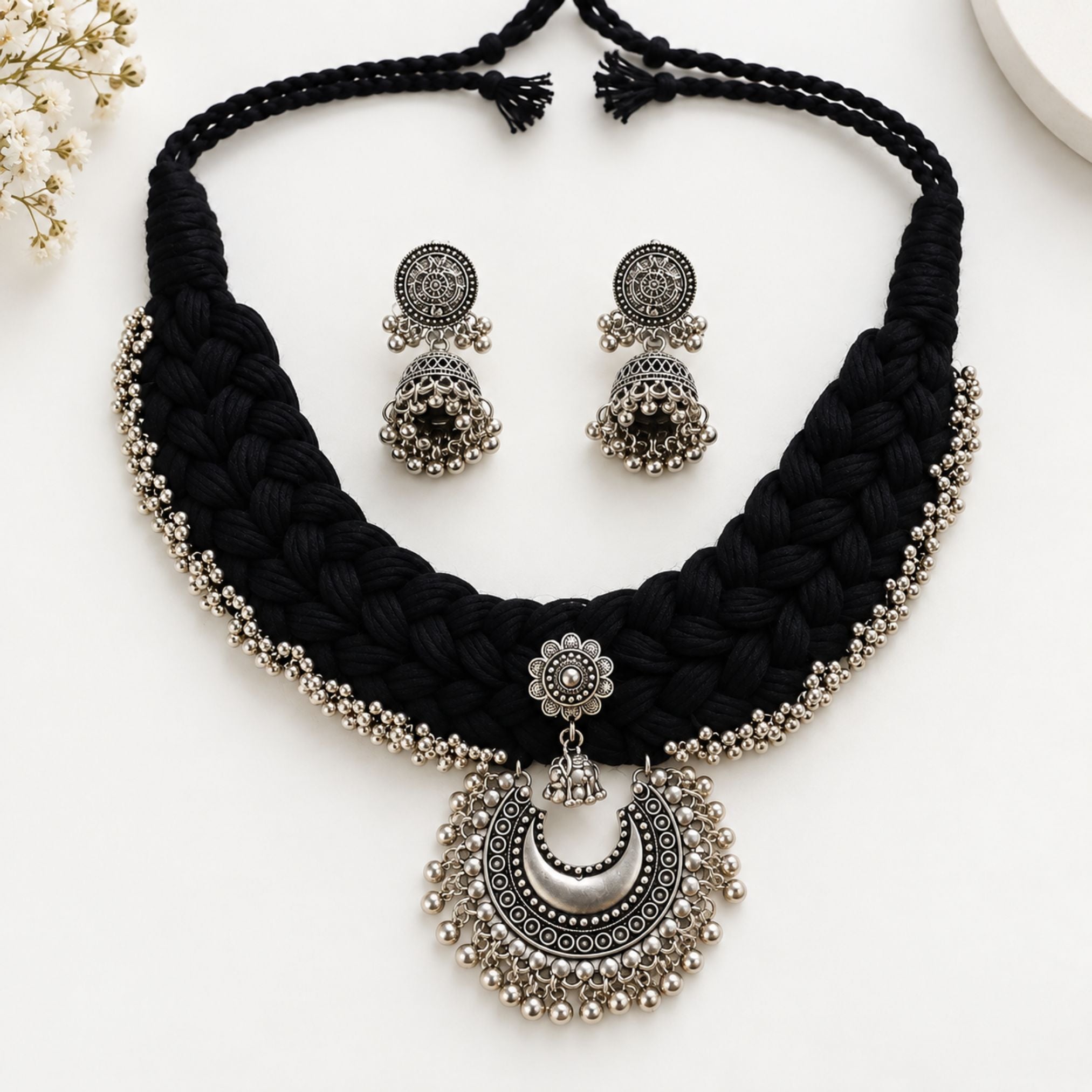 Kaali Chand Dori Oxidised Necklace Set - image 3