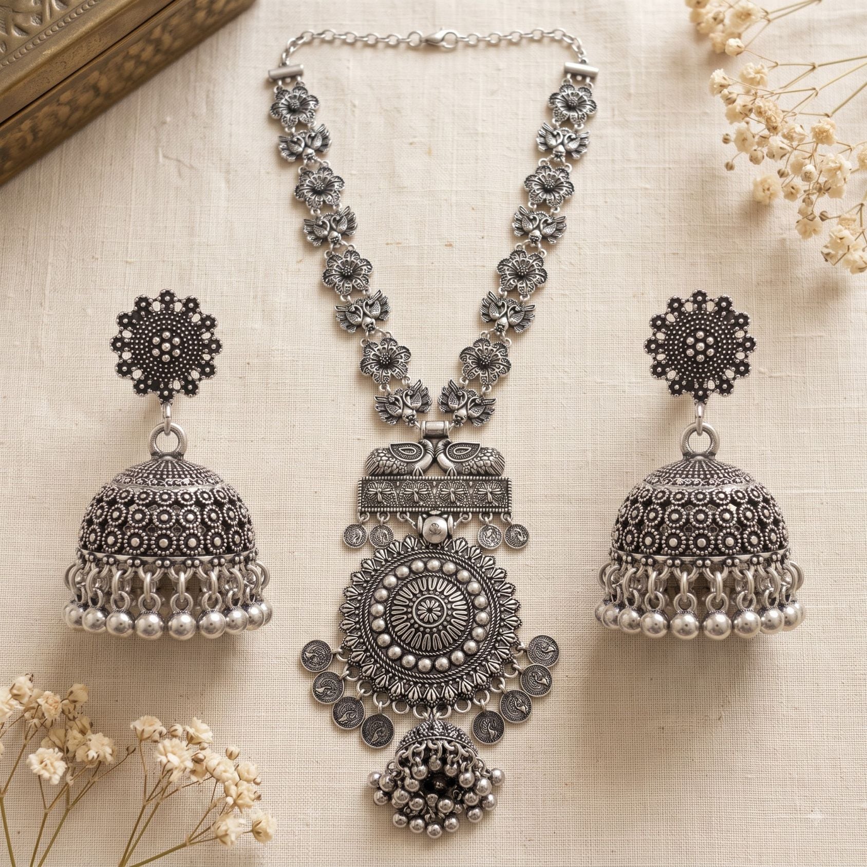 Phool Mandal Ghughri Oxidised Necklace Set - image 3