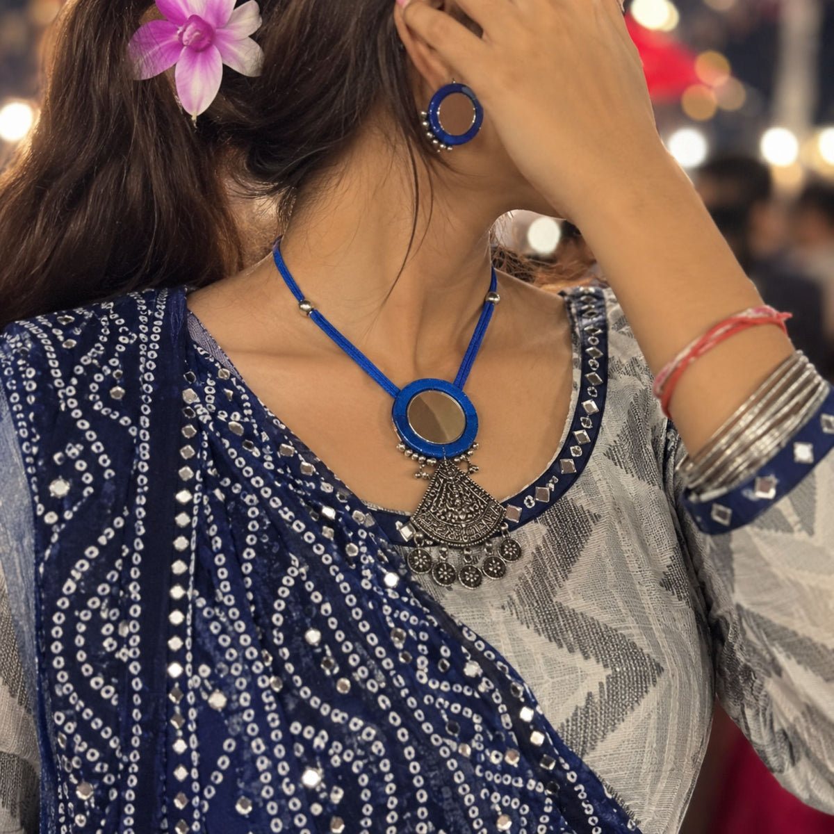 Neel Abhla Dori Oxidised Necklace Set - image 1