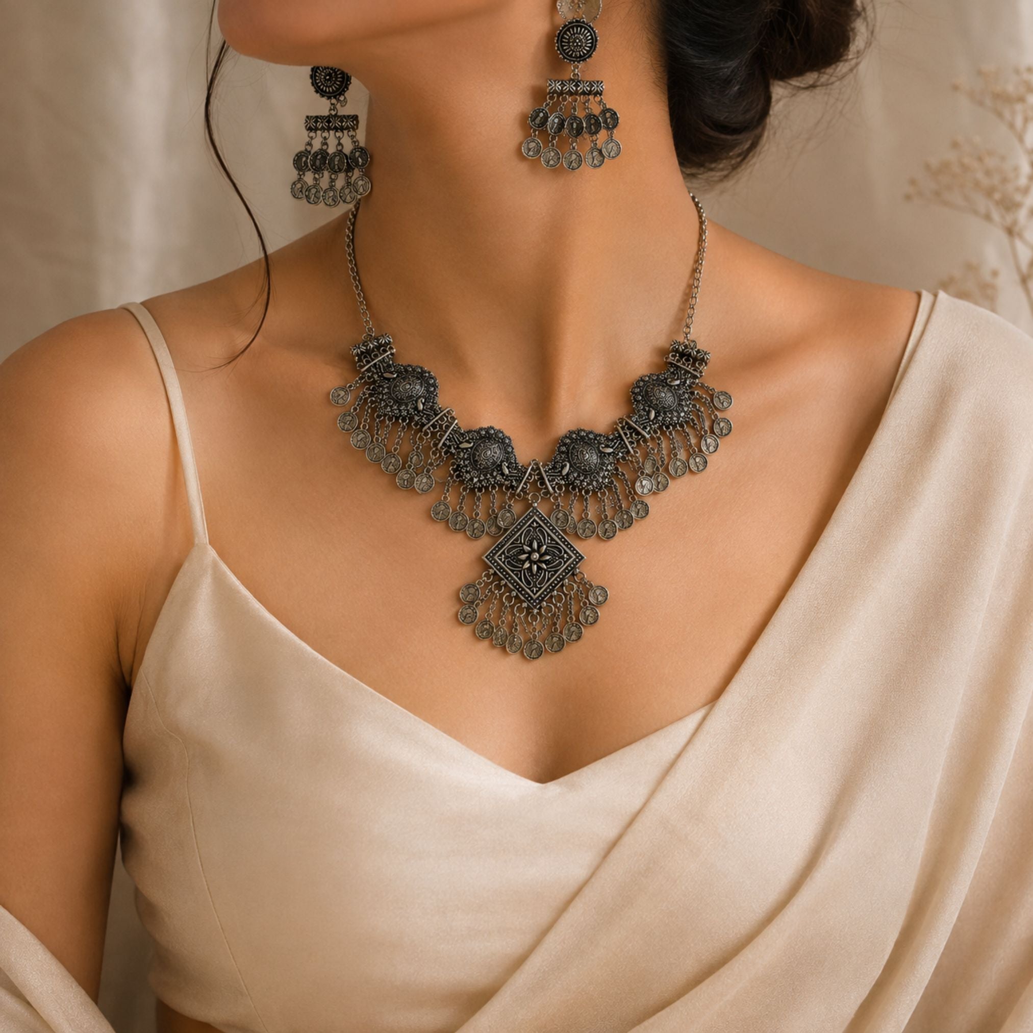 Chowk Sikka Oxidised Necklace Set - image 1