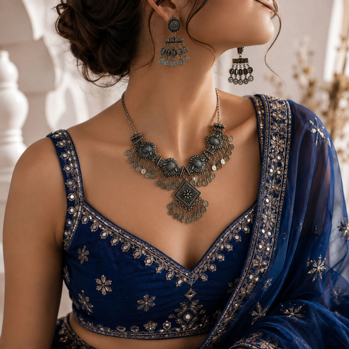 Chowk Sikka Oxidised Necklace Set - image 4