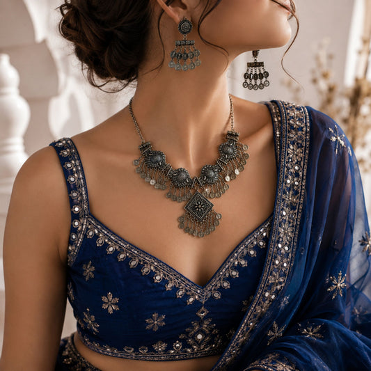 Chowk Sikka Oxidised Necklace Set - image 4