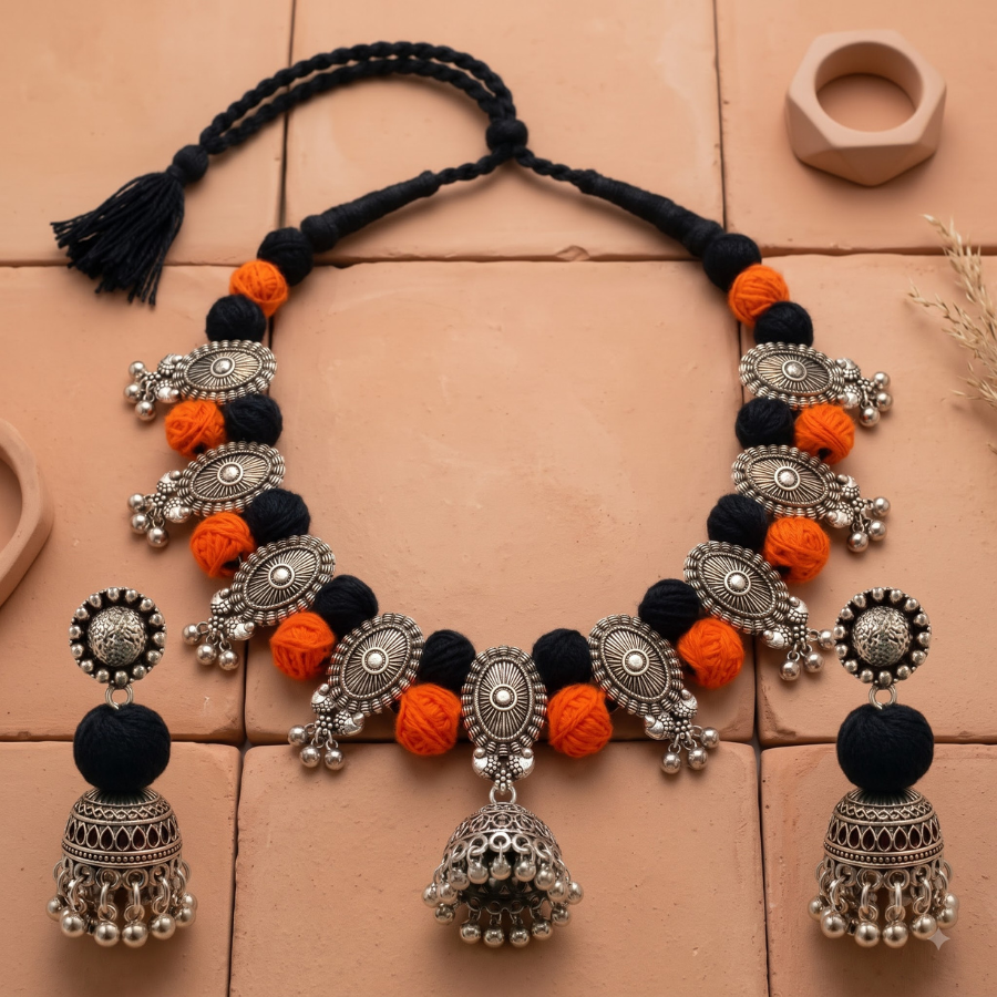 Kesari Kaali Phool Ghughri Necklace Set - image 1