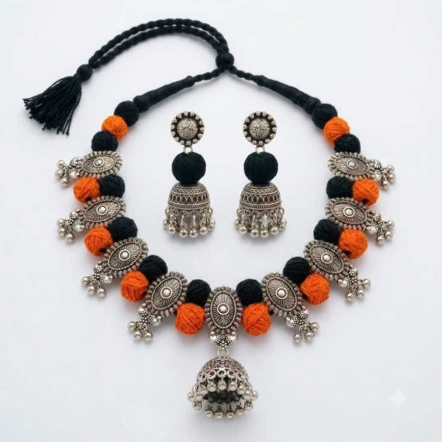 Kesari Kaali Phool Ghughri Necklace Set - image 2