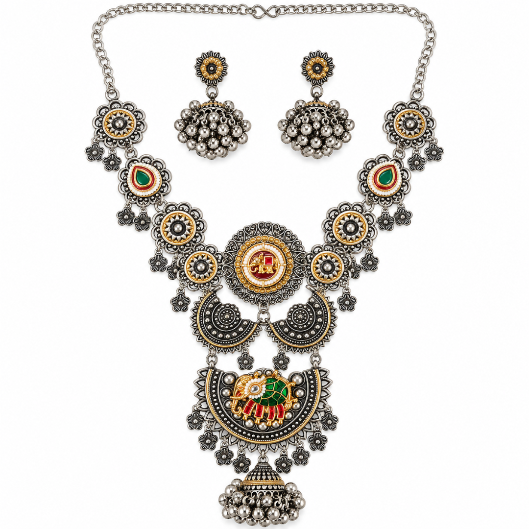 Gajraaj Chand Mandal Dual-Tone Necklace Set - image 1
