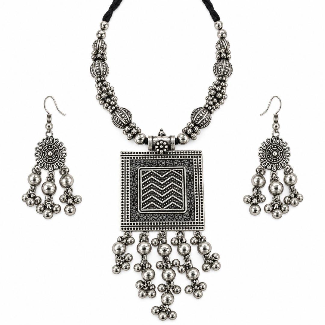 Chowk Leher Ghughri Oxidised Necklace Set - image 1