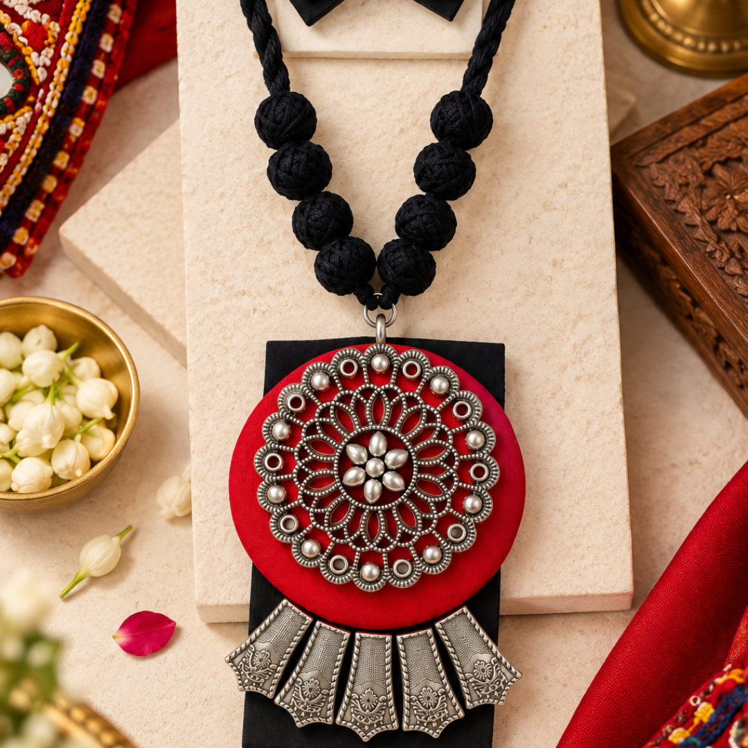 Kanku Mandal Fabric Necklace Set - image 2