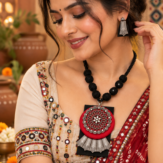 Kanku Mandal Fabric Necklace Set - image 4
