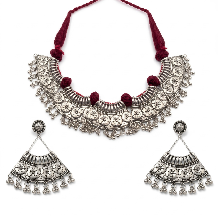 Maroon Phool Toran Oxidised Choker Set - image 1